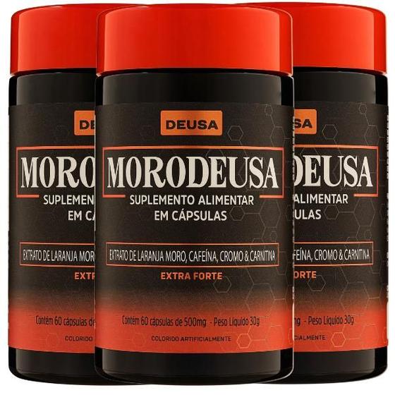 3 Potes Morodeusa Suplemento Alimentar de Extrato de Laranja Moro, Cafeina, Cromo, Carnitina 60 Cápsulas Sem Sabor
