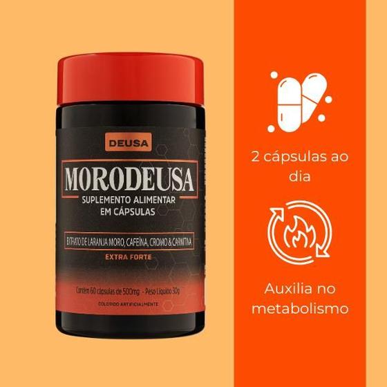3 Potes Morodeusa Suplemento Alimentar de Extrato de Laranja Moro, Cafeina, Cromo, Carnitina 60 Cápsulas Sem Sabor