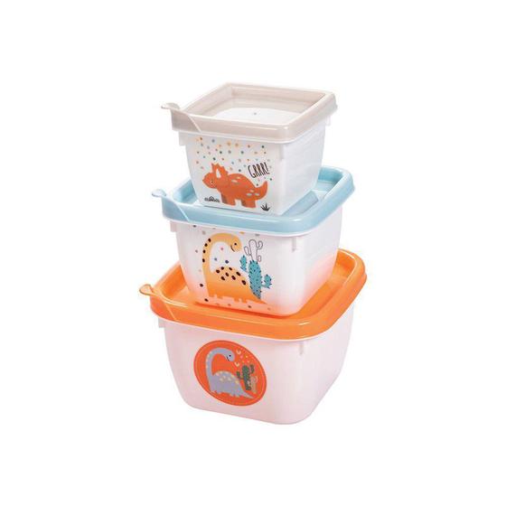 Imagem de 3 Potes Quadrado Infantil, Porta Comida, Papinha - PLASUTIL