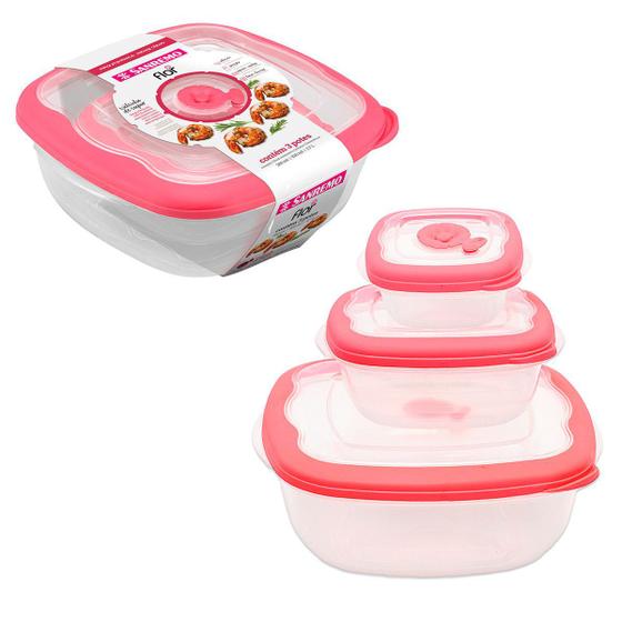 3 potes quadrado plástico alimentos mantimentos fruta marmita vasilha tapoer tupperware flor Sanremo Menor preço em 3 potes quadrado plástico alimentos mantimentos fruta marmita vasilha tapoer tupperware flor Sanremo