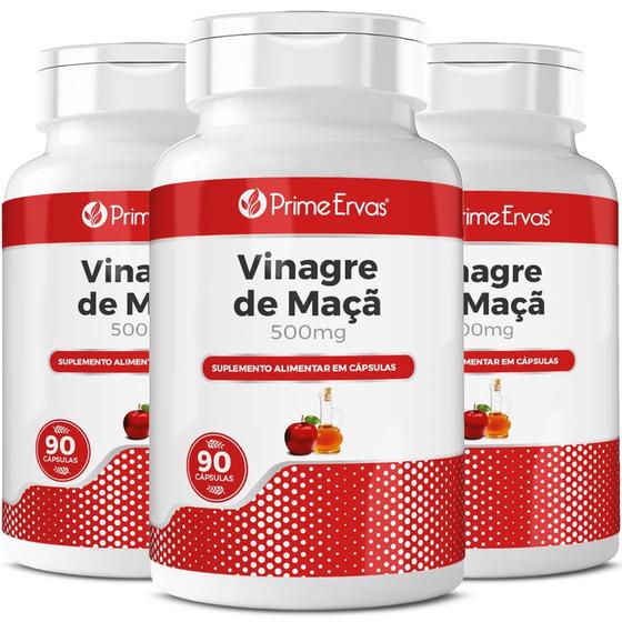 3 Potes Vinagre de Maçã 500mg 90cps Prime Ervas Menor preço em 3 Potes Vinagre de Maçã 500mg 90cps Prime Ervas