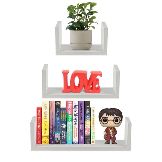 Imagem de 3 Prateleira Nicho U 20/30/40 Branco Mdf Decorativo Livros