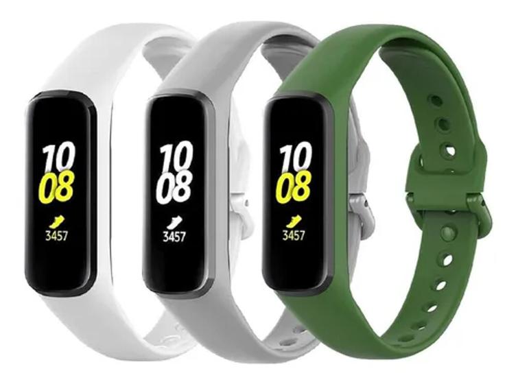 Imagem de 3 Pulseiras De Silicone Galaxy Fit 2 R220 - Branco / Cinza / Verde Militar