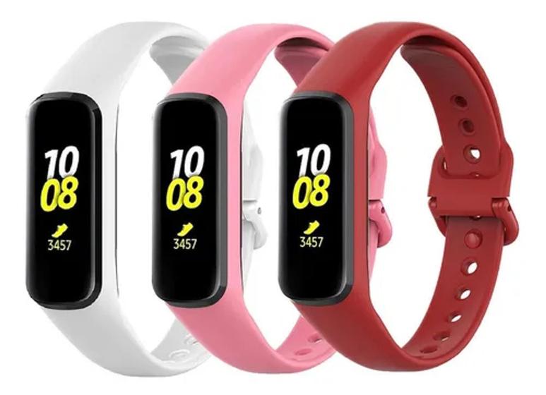 Imagem de 3 Pulseiras De Silicone Galaxy Fit 2 R220 - Branco / Rosa Chiclete / Vinho