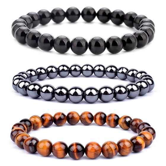 Imagem de 3 Pulseiras Hematita Olho De Tigre Onix Proteção Kit Pedras