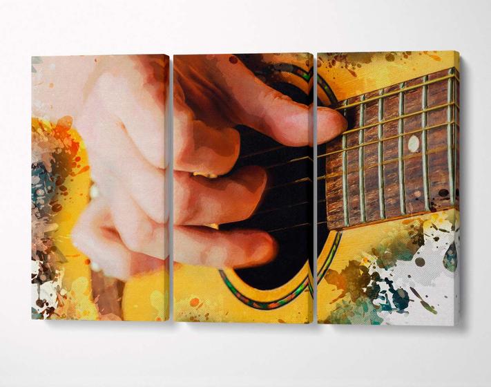 Imagem de 3 Quadros em Tecido Canvas Tocando Violão Estilo Pintura