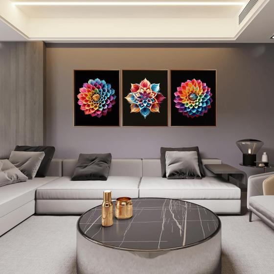 Imagem de 3 Quadros Mandala Colors 3d C/ Moldura 129x53cm