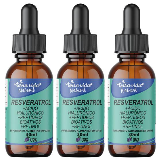 Imagem de 3 Resveratrol +Ácido Hialurônico +Colágeno +Vitamina A(Retinol) de 30ML Sabor UVA