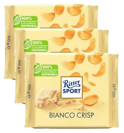 Imagem de 3 ritter sport chocolate branco whithe weiss + crisp 100g