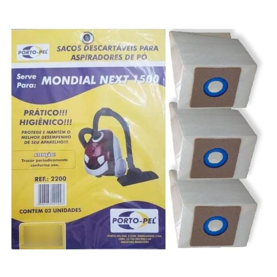 Imagem de 3 Sacos Descartáveis Para Aspiradores de Pó Mondial Next 1500 Prático e Higiênico - Envio em 24hs