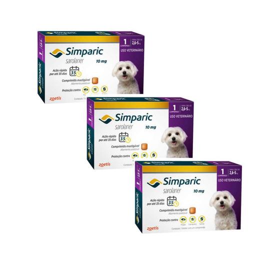 3 Simparic 10mg Antipulgas Cães 2,6 A 5 Kg 1 Comprimido cada - zoetis ...