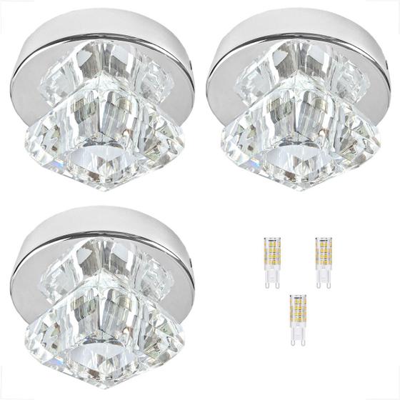 Imagem de 3 Spot Sobrepor De Cristal Prata Plafon Banheiro Bet47 + Led