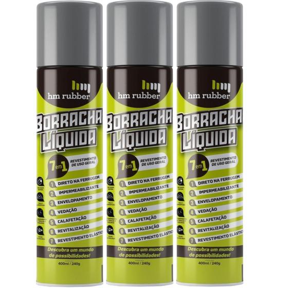 Imagem de 3 Spray Borracha Líquida Aerosol Hm Rubber 400ml CINZA