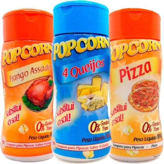Imagem de 3 Temperos Pipoca Sabor 4 Queijos, Frango Assado E Pizza