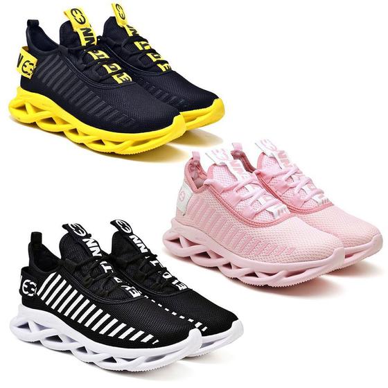 Imagem de 3 Tênis Feminino Corrida Easy Evoltenn Original  Rosa/Amarelo