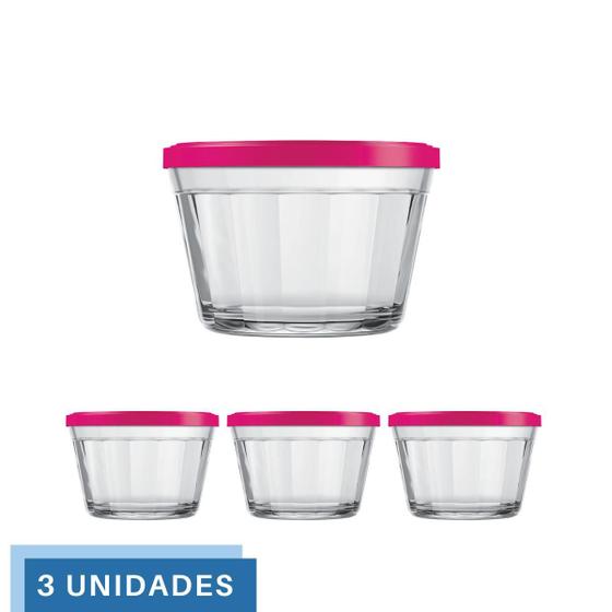 Imagem de 3 Tigela Vidro Americano Tampa Plastica Sortida 150ml Nadir