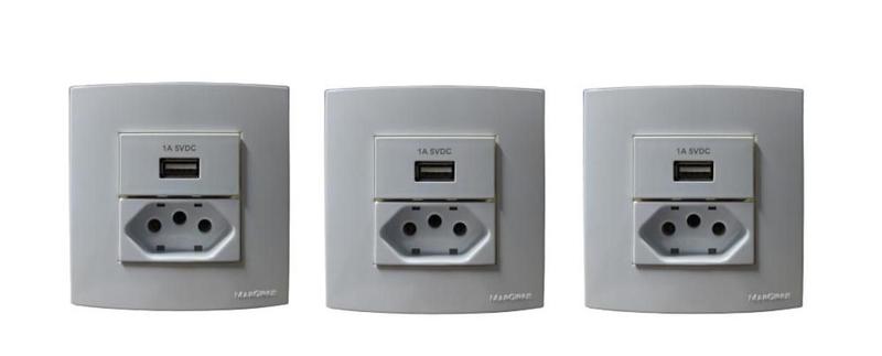 Imagem de 3 Tomadas Dupla Para Móveis Margirius 10/20A + Usb - Branca