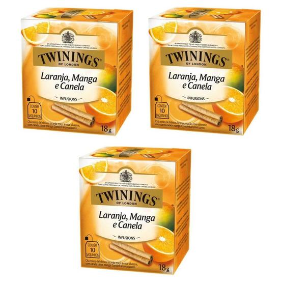 Imagem de 3 twinings of london laranja manga e canela 18g 10 saquinhos