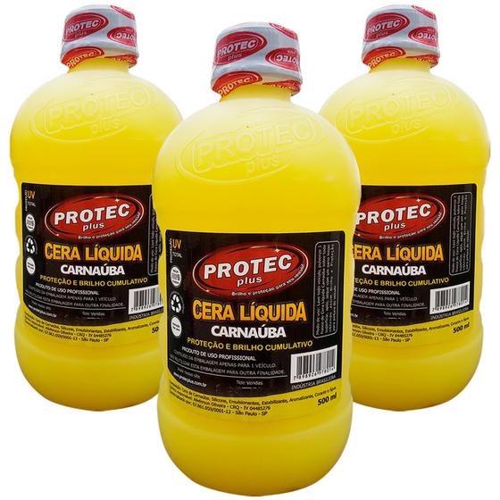 Imagem de 3 Unid. Cera Carnaúba Automotiva Liquida Proteção Uv - 500ml - PROTEC
