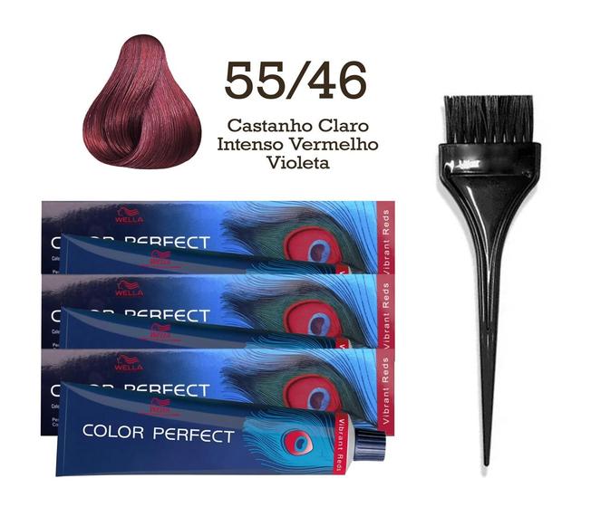 Imagem de 3 Unidades Coloração Color Perfect 55/46 Castanho Claro Intenso Vermelho Violeta  Wella