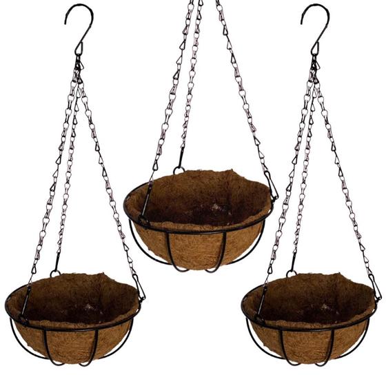 3 Vasos 35cm De Fibra De Coco Plantas E Flores Suspenso com Corrente Menor preço em 3 Vasos 35cm De Fibra De Coco Plantas E Flores Suspenso com Corrente