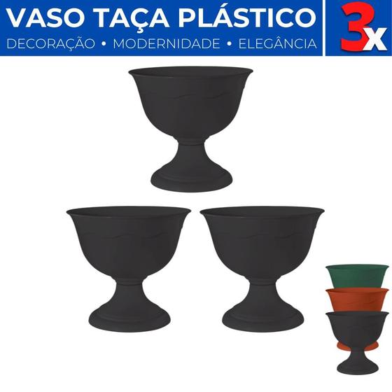 Imagem de 3 Vasos Taça Grande Plástico Decorativo Flores Jardim Festas