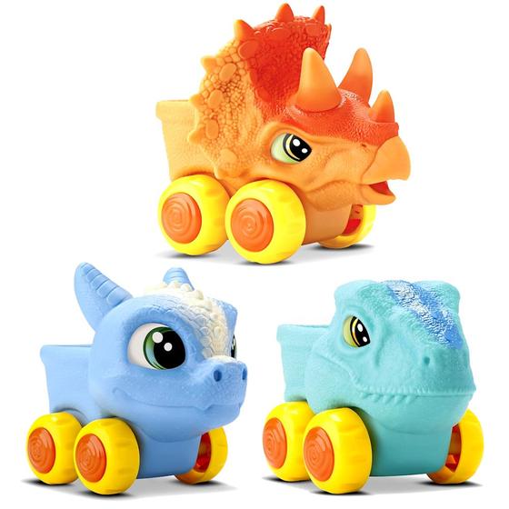 Imagem de 3 Veículos Dino Baby Carrinhos Caminhões Truckzinhos Repteis Roda Livre para Bebês