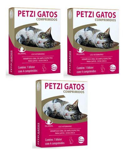 Imagem de 3 Vermifugo Petzi Gatos Caixa 4 Comprimidos Envio Imediato