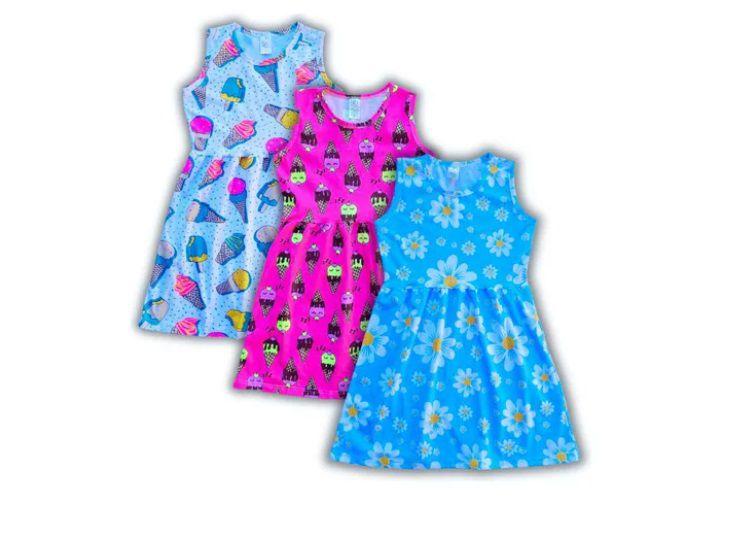 Imagem de 3 Vestido infantil regata rodado gode com estampa MENINA