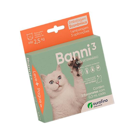 Imagem de 3 X Banni 0,30ml Até 2,5kg  Embalagem Economica 150 Dias Ourofino
