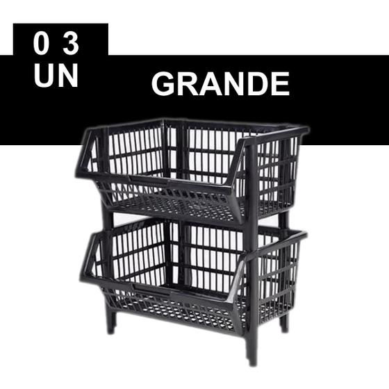 3 X Cesto Grande Empilhavel Expositor Organizador Gondola Menor preço em 3 X Cesto Grande Empilhavel Expositor Organizador Gondola