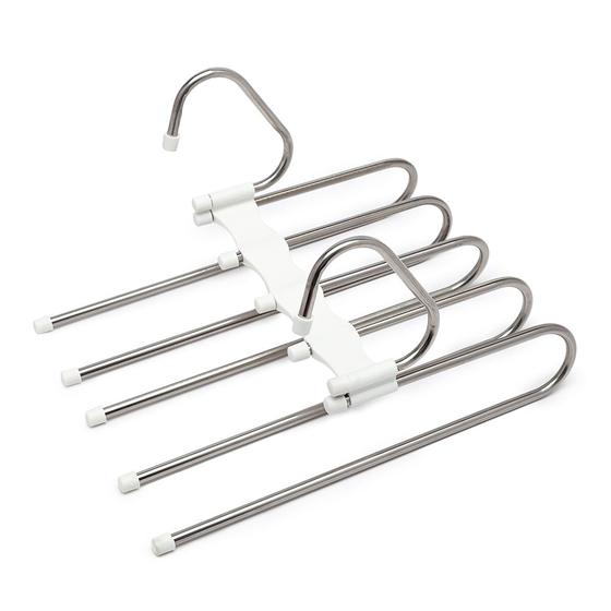 Imagem de 30 Cabides Organizador Multiuso Inox Branco Para Calças 5x1