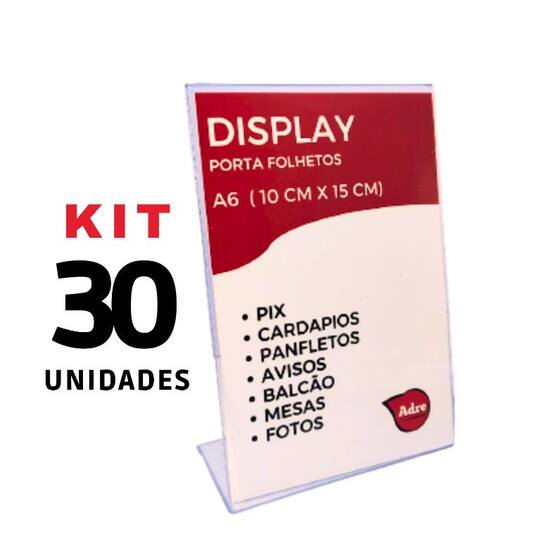 Display Informativo 30 Displays A6 L Expositor 10x15 Acrílico (PS) Etiqueta Pix QRcode ...