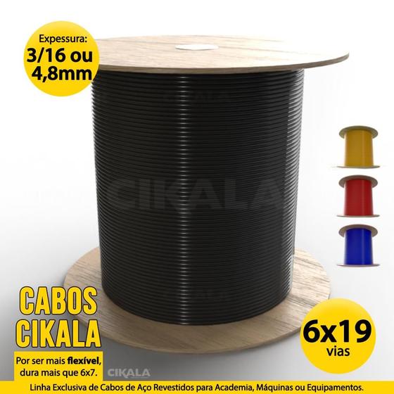 Imagem de 30 Metros de Cabo de Aço 4.8mm 6x19 Vias Aparelhos de Academia Revestimento Preto Super Flexível