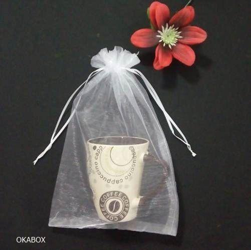 Imagem de 30 Saquinhos De Organza para canecas 17x23 Cm Branco - Fita Cetim