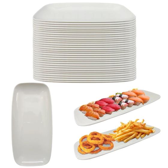 Imagem de 30 Travessas Prato Branco Petisco Sushi 30cm Melamina Premium  Bestfer 