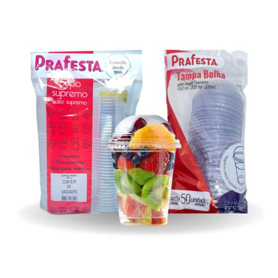 Imagem de 300 Copos Plastico Descartavel C Tampa 150ml Salada De Fruta