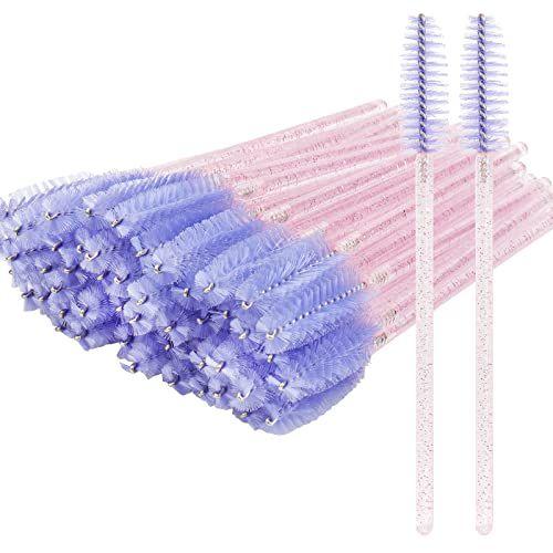 Imagem de 300 Pack Varinhas de rímel descartáveis para extensões de cílios Aplicadores de cílios Maquiagem Pincéis Kits de ferramentas, alça rosa cristal (roxo claro)