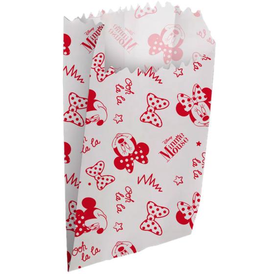 Imagem de 300 Sacos Saquinhos Papel Pipoca Lanche Festa Minnie Mouse
