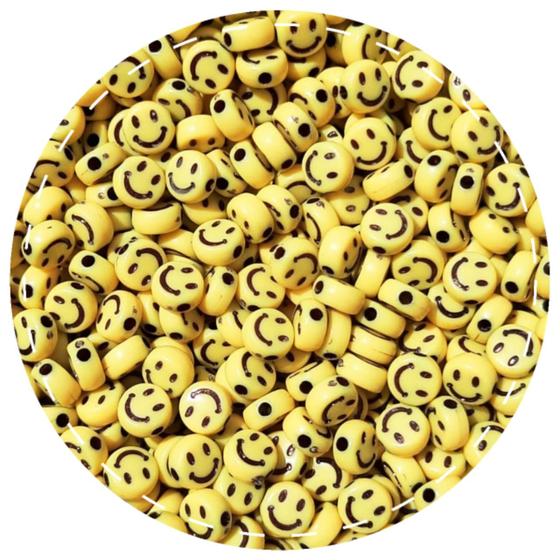 Imagem de 300pçs Miçanga infantil p pulseira smile amarelo carinha dia das crianças