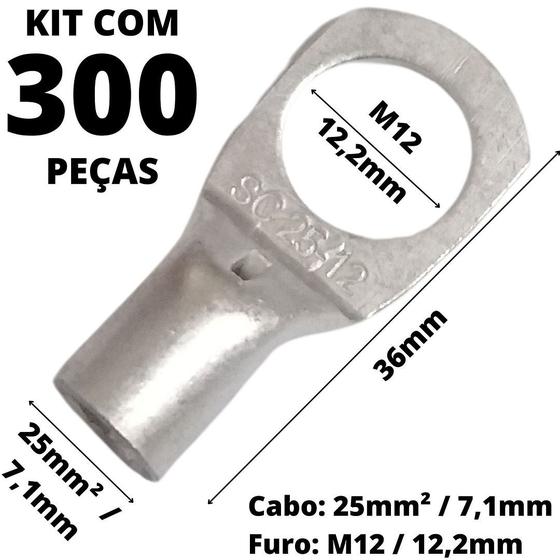 Imagem de 300un Terminal de Compressão Para Cabo de 25mm² Furo M12 SC25-12