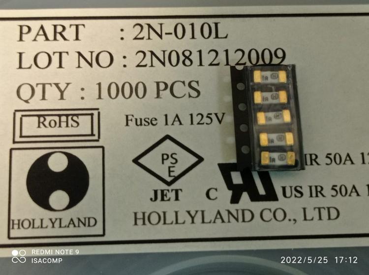 Imagem de 300x Fusivel 1amp 125v 6x3mm Smd 2n-010l Hollyland