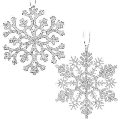 Imagem de 30PCS Natal Glitter Snowflake Ornamentos Plástico Flocos de Neve Ornamentos-Decorações da árvore de Natal, 4.7-inch (prata)
