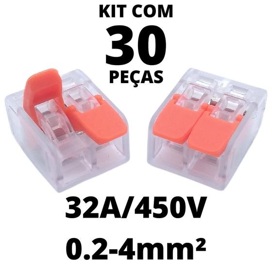 Imagem de 30un Conector Elétrico Emenda Derivação Para Iluminação 2 vias 4mm² 32A/450V Laranja