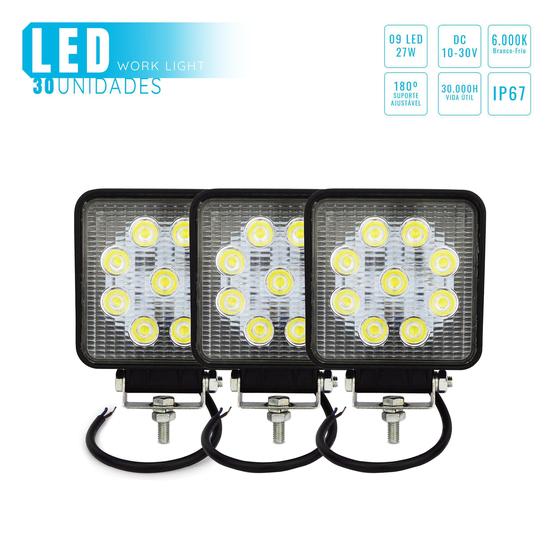 Imagem de 30Un Farol Milha Quadrado 09 Led 27W 12/24V Caminhão Trator