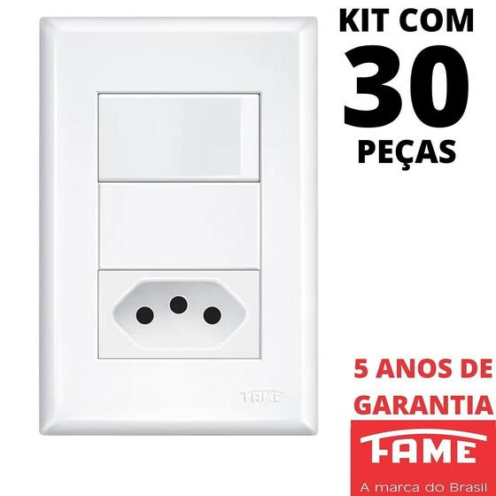 Imagem de 30un Interruptor Simples 16A e Tomada Padrão 2P+T 20A Com Placa Evidence FAME