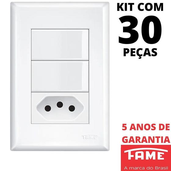 Imagem de 30un Interruptor Simples 2 Teclas 16A e Tomada Padrão 2P+T 20A Com Placa Evidence FAME
