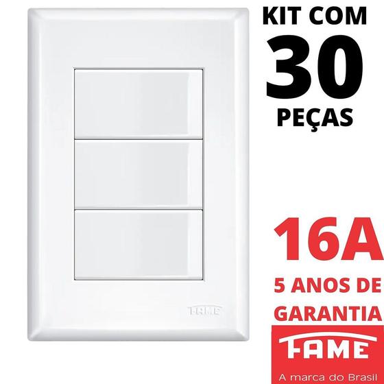 Imagem de 30un Interruptor Simples 3 Teclas 16A Com Placa 4x2 Evidence FAME