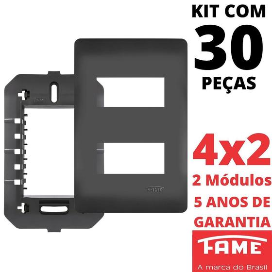 Imagem de 30un Placa 4X2 02 Módulos Com Suporte Habitat Black FAME