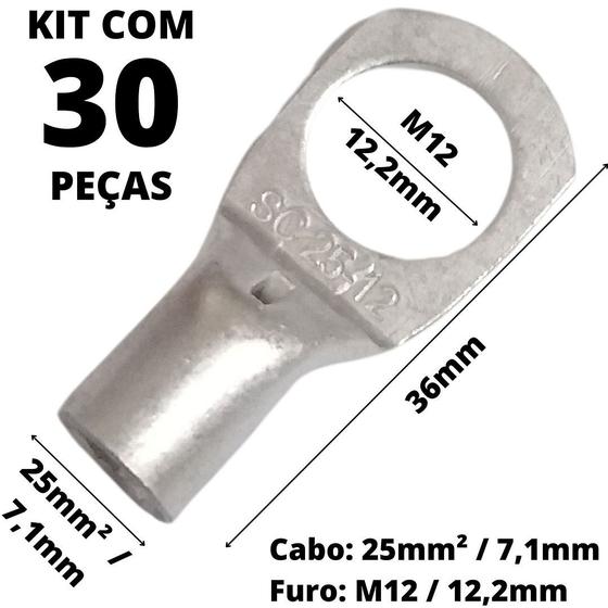 Imagem de 30un Terminal de Compressão Para Cabo de 25mm² Furo M12 SC25-12